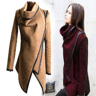 Women's Irregular Slim temperament wool coat trench coat