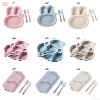 ✗LOK02936 Kindergarten Cartoon Cute Compartment Tableware + Spoon + Fork 3 Piece Set Baby Utensils