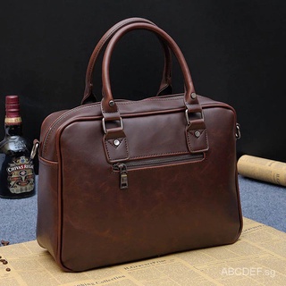2019 Brand Business Men Briefcase Handbags Crazy Horse PU Leather Laptop Bag Casual Man Zipper Shoul