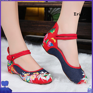 KOREAN Women Elegant Art Party Casual Flat Chinese Style Flower Embroidered Cloth Shoes