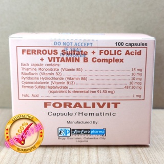 Foralivit Ferrous Sulfate + Folic Acid + Vitamin B-Complex 100 Capsules