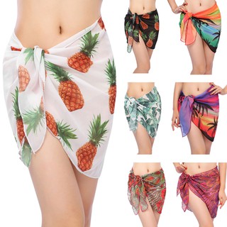Women Swimwear Chiffon Printed Cover Up Beach Sarong Pareo Bikini Swimsuit Wrap