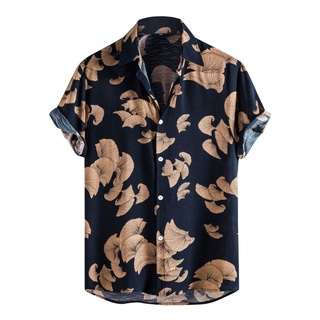 Mens Hawaiian Shirt Male Casual Printed Beach Loose Flower Shirt Short Sleeve Shirt Loose Beachwear