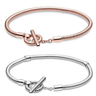 2020 NEW 100% 925 Sterling Silver pan Rose Gold Moments Snake Chain Bracelet Fit DIY Europe Women Or