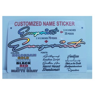 CUSTOMIZED DECALS NAME STICKER NAME HOLOGRAM WHITE BLACK RED GOLD