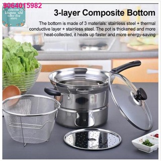 FGY09.14❒❏✕MINI888 Set Pot Cooking Noodle Pot Stainless Steel soupPan steamer Fryer Pasta home Induc (1)