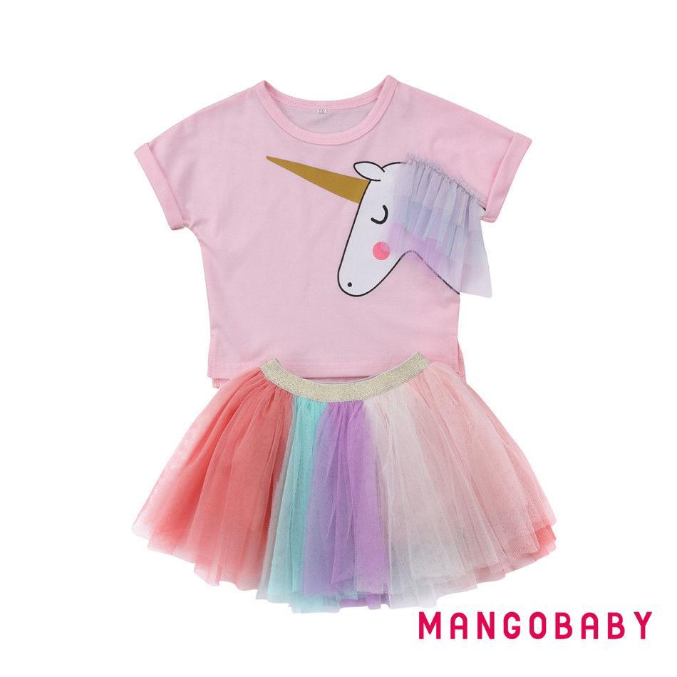 ☞MG-Kids Baby Girls Unicorn Tops+Tulle Tutu Skirt Outfit
