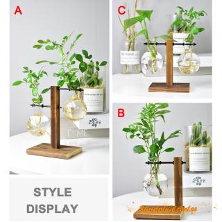 ❄SC❄ Table Desk Bulb Glass Hydroponic Vase Flower Plant Pot with Wooden Tray Office Decor (6)