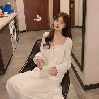 ☫Pajamas women s spring and summer nightgown women s palace style long sleeve lace new Korean cute p