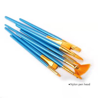 brush♟10pcs Blue Watercolor Gouache Paint Brushes Nylon Hair Painting Brush Set
