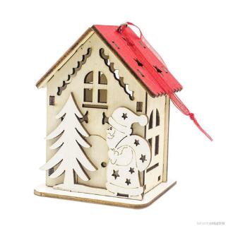 Christmas Small Wooden House With Lights Household Hang Decoration (7)