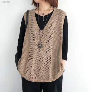 Knitted vest women s vest thin loose large size hollow sleeveless outside with v-neck waistcoat retr