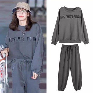 blackpink Lisa sport wear set women Korean fashion latter print long sleeve sweatshirt ➕Pants Jogger Sweatpants