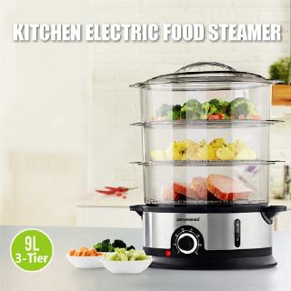 800W 9L 3 Tiers Electric Food Steamer Timing Home Food Steamer Kitchen Fish Cooking Machine Vegetable Pot Cooker Tools