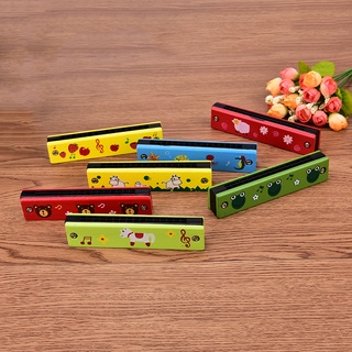 ✾♨✸1 PC Children Musical Educational Music Toys Instrument Cartoon Painted Wooden Harmonica Random