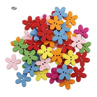 BK✿~100Pcs Mixed Color Flower 2 Holes Wooden Sewing Craft Scrapbooking DIY Buttons