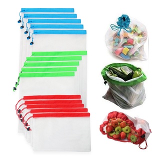 12pcs/lot Reusable Mesh Produce Bags Washable Eco Friendly Bags for Grocery Shopping Storage Fruit