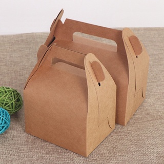 kraft box☁▣10pcs Cake Food Kraft Paper Box With Handle Boxes Christmas Birthday Wedding Party Candy (1)