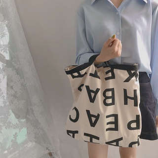 2021 Student Large Capacity Letter Print Canvas Bag Shopping Tote Shoulder Bag Korean fashion