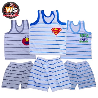 TERNO STRIPE CARTOON PRINTED SANDO AND SHORT FOR BABY BOY 3-12 MONTHS OLD