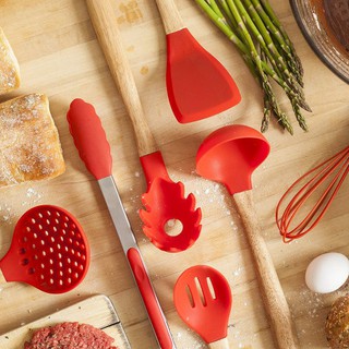 Silicone RED Kitchen Utensils with Wooden Handle (Sold Per Piece). (5)