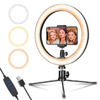 LED Ring Light 10" with Tripod Stand & Phone Holder Fill Light for Live Streaming & YouTube Video Dimmable Desk Makeup Ring Light for Photography