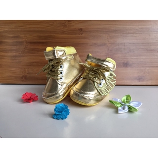 Golden Hightop Lace-Up Infant Sneakers Shoes with Wings for Baby Girl Boy Unisex