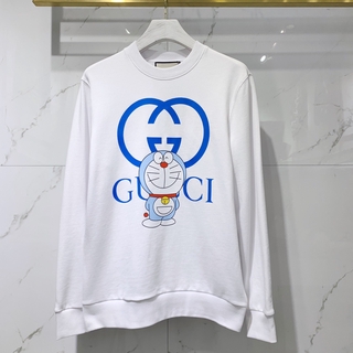 Gucc1 2021 spring and summer new men's long-sleeved sweater Doraemon collaboration series logo printing round neck