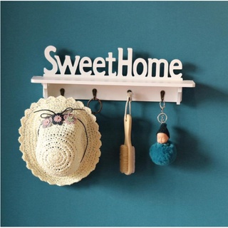 Wooden Carved Letters Hollow Storage White Wall Hook Clothes Keychain Sweet Home Living Room