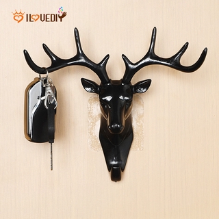 Fashion Animal Antlers Hooks / Vintage Self Adhesive Stainless Steel Deer Head Shaped Wall Hooks / Resin Wall Hanger / Strong Sticky Wall Hanging Hook For Clothes Hat Scarf Key
