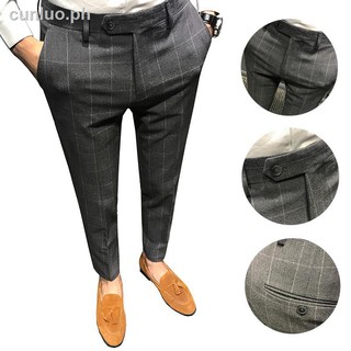 ❒✔【28 to 34 Waistline】Men's slim fit mens British style Korean slacks for men checkered casual pants business formal