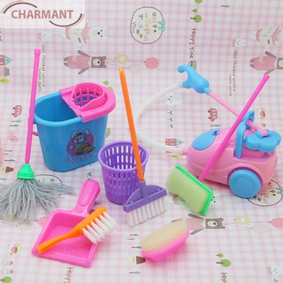 CHARMANT 9pcs Girls Doll Pretend Play Plastic Toys Mop Broom Cleaning Tools Kits Kids Children Gifts