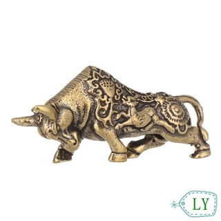 LY Craft Brass Bull Figurine Chinese Style Abstract Animal Sculpture Miniature Zodiac Cattle Gift Home Decoration Mini Statue Retro Desktop Ornament