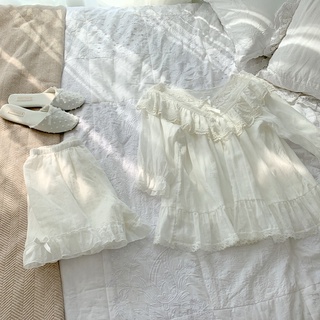 Women's Pajamas Set For Summer Retro Princess Palace Lace Cute Sweet Short Sleeve Sleepwear Female S (6)