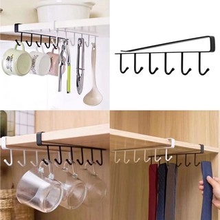 6 Hooks Cup Holder Hang Kitchen Cabinet Shelf Storage Rack Organizer Tools
