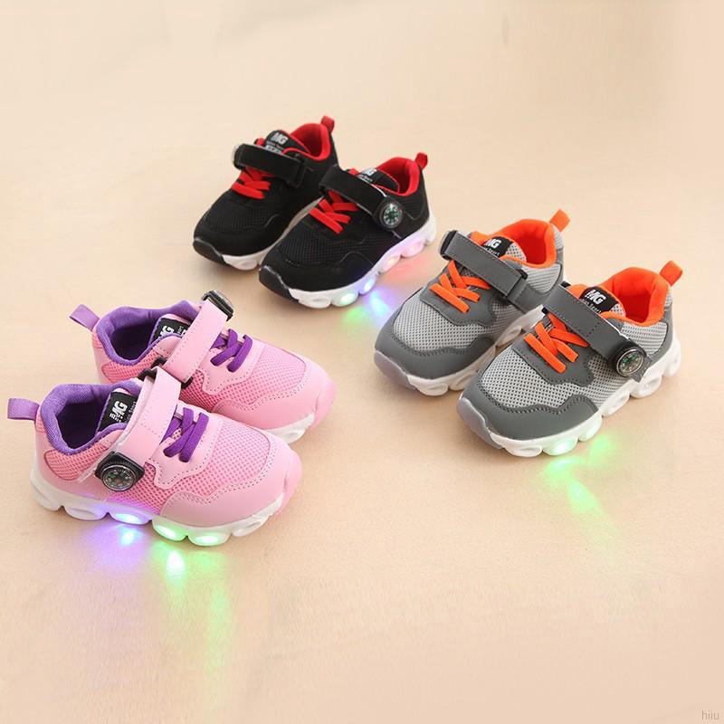 Children LED light emitting breathable mesh casual shoes