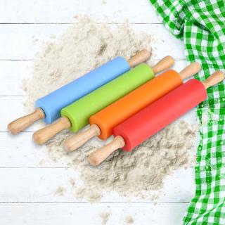 Non-Stick Wooden Handle Silicone Rolling Pin Pastry Dough Flour Roller Kitchen Baking Cooking Tools