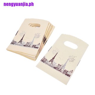 【nengyuanjia】100pcs/lot Pink Eiffel Tower Packaging Bags Plastic Shopping Bags With Handle,