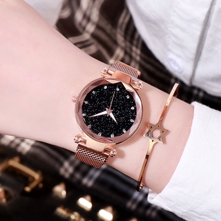 Stainless Steel Gold Mesh Bracelet Watches Luxury Starry Sky Women Crystal Quartz Wrist Watch Accessories (7)
