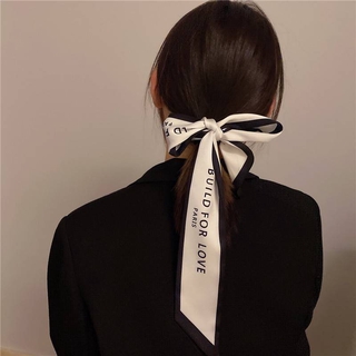Obsessed with love French high-level letters narrow long silk scarf headband retro ins wind gentle and elegant tie hair ribbon