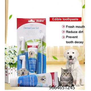 Bioline All in One Dental Care Pet Set Includes Toothbrush and Toothpaste (Beef or Mint)