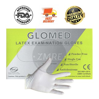 Glomed Latex Disposable Examination Gloves 100pcs XS/S/M/L