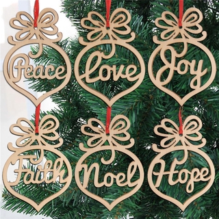 6pcs Hanging Hollow Out Heart Peace Love Joy Faith Noel Hope Christmas Craft Wooden Christmas Tree Decorations Ornaments