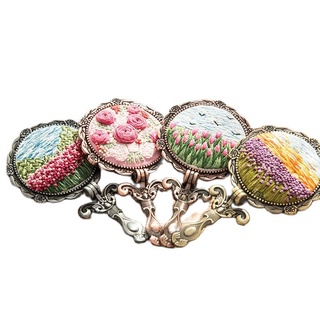 DIY Embroidery Kit of Makeup Mirror with Hoop Flower Handwork Needlework Cross Stitch Sewing Art