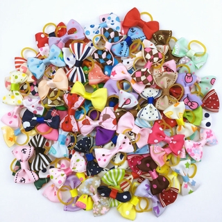 (100 pieces/lot) Cute Ribbon Pet Grooming Accessories Handmade Small Dog Cat Hair Bows With Elastic