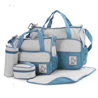 Zover 5-piece Baby Changing Diaper Nappy Bag Handbag Multifunctional Bags Set (Light Blue)