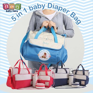 [free shipping items] 5 In 1 Set Multi Function Baby cute Diaper Bag Nappy Bag Mummy baby bag