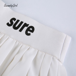 SweetyGirl Women Mini Skirt Fashion Letters Printing High Waist Asymmetrical Pleated Casual All Match Streetwear (8)