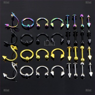 (Hiint) 16Pcs/Set Stainless Steel Spiral Belly Tongue Bar Ring Eyebrow Piercing Jewelry