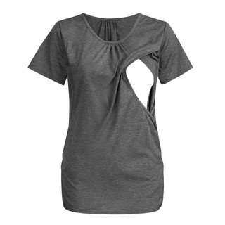 Women Maternity Short Sleeve Solid Color Nursing Tops T-shirt For Breastfeeding (7)